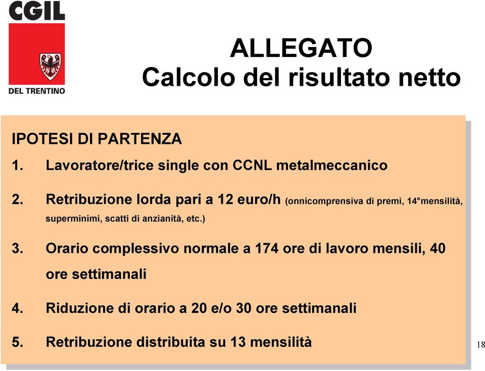 Retribuzione lorda pari a 12 euro/h (onnicomprensiva di premi, 14 mensilità, superminimi, scatti di