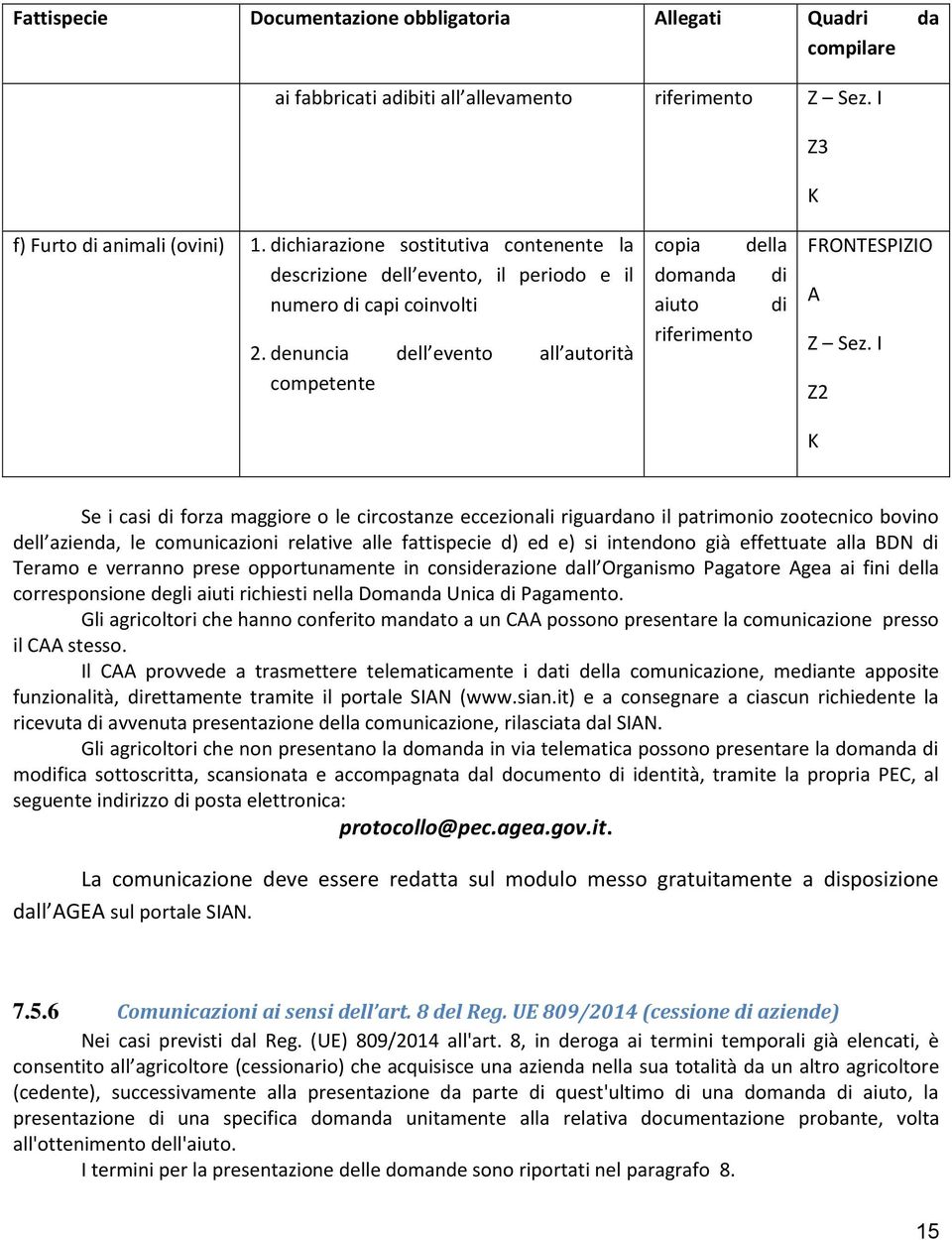 denuncia dell evento all autorità competente copia della domanda di aiuto di riferimento FRONTESPIZIO A Z Sez.