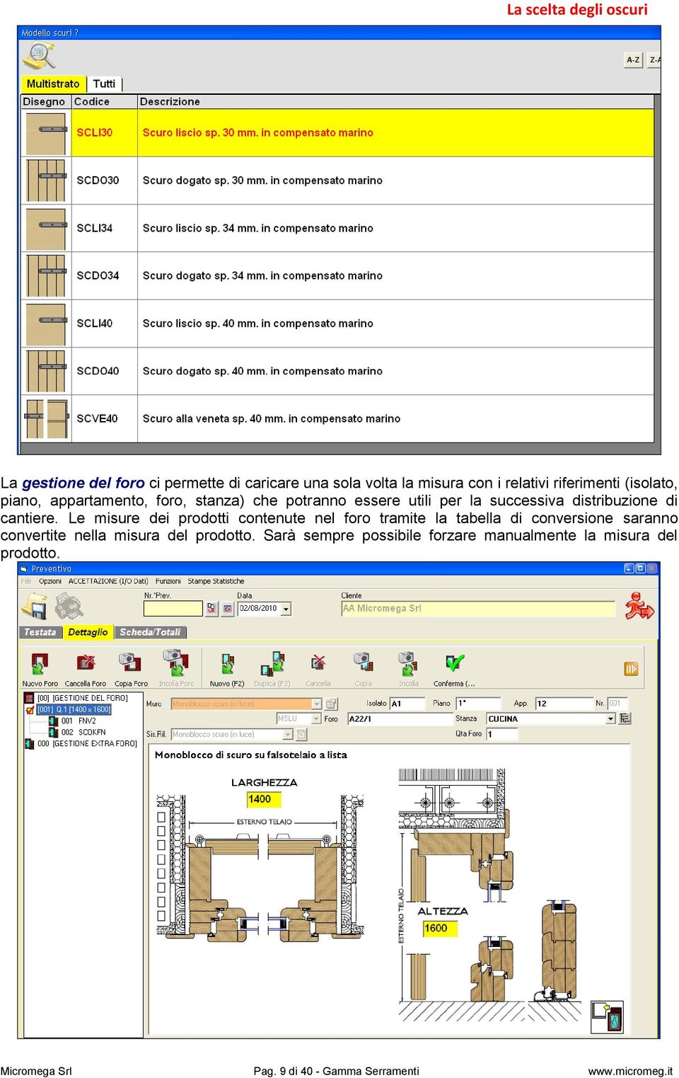 Le misure dei prodotti contenute nel foro tramite la tabella di conversione saranno convertite nella misura del prodotto.