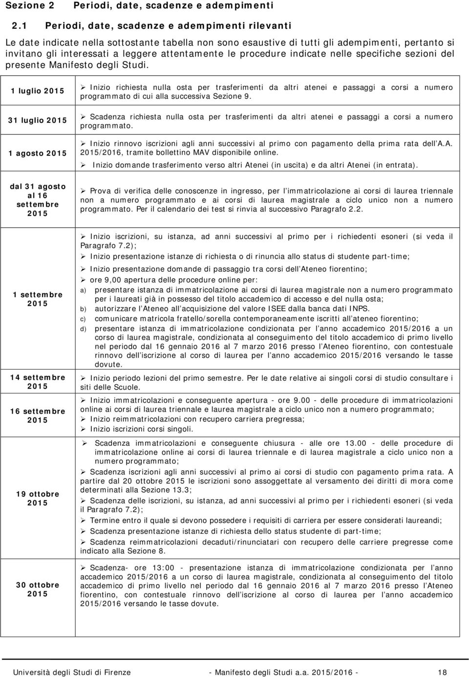 le procedure indicate nelle specifiche sezioni del presente Manifesto degli Studi.