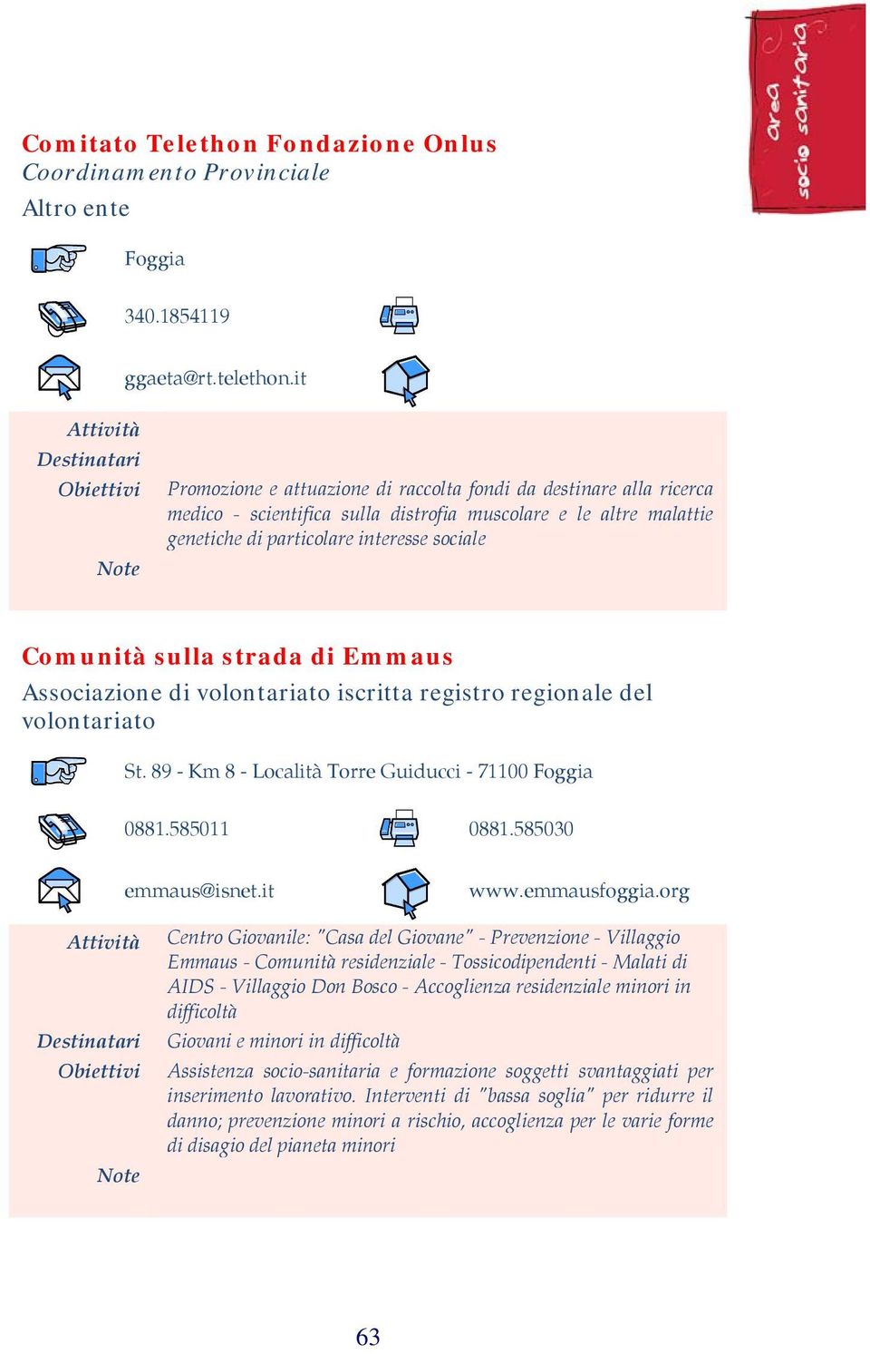 strada di Emmaus St. 89 - Km 8 - Località Torre Guiducci - 71100 Foggia 0881.585011 0881.585030 emmaus@isnet.it www.emmausfoggia.