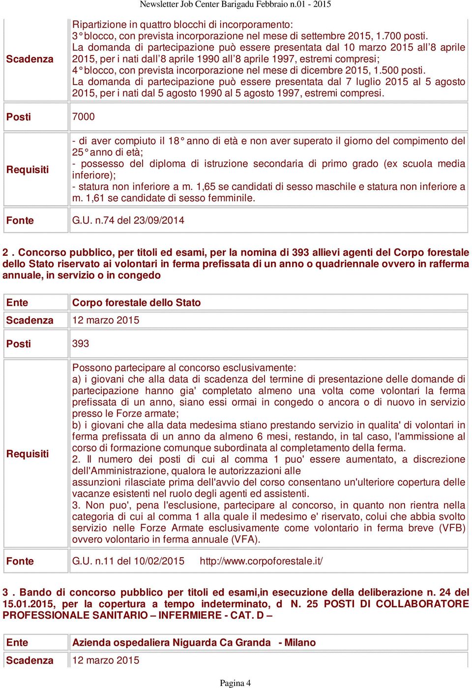 mese di dicembre 2015, 1.500 posti. La domanda di partecipazione può essere presentata dal 7 luglio 2015 al 5 agosto 2015, per i nati dal 5 agosto 1990 al 5 agosto 1997, estremi compresi.