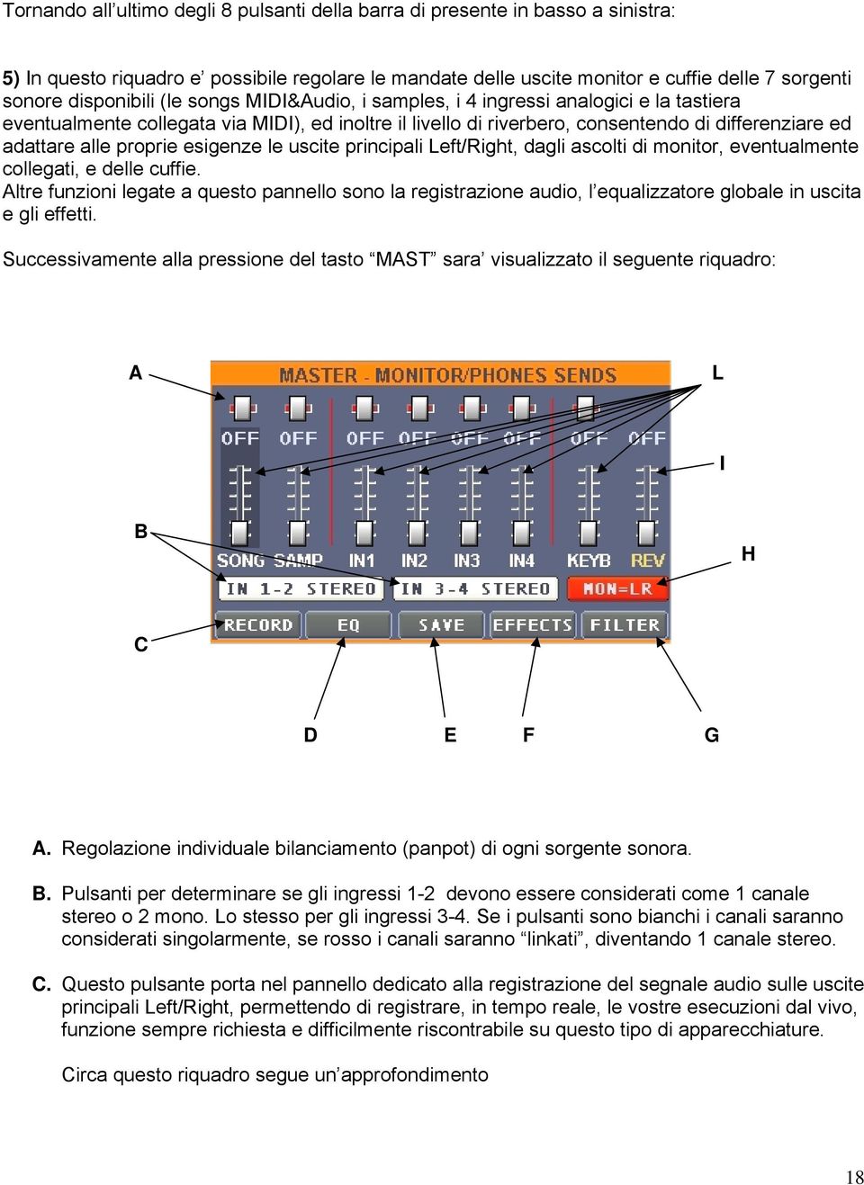 proprie esigenze le uscite principali Left/Right, dagli ascolti di monitor, eventualmente collegati, e delle cuffie.