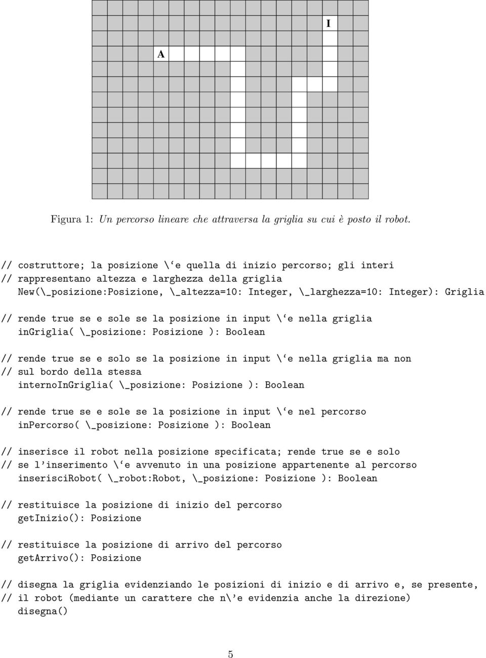 Griglia // rende true se e sole se la posizione in input \ e nella griglia ingriglia( \_posizione: Posizione ): Boolean // rende true se e solo se la posizione in input \ e nella griglia ma non //