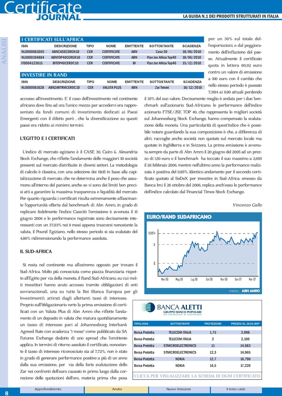 SCADENZA NL0000081628 ABNZARTRMCERDC10 CER VALUTA PLUS ABN Zar Trmmi 16/12/2010 accesso all'investimento.