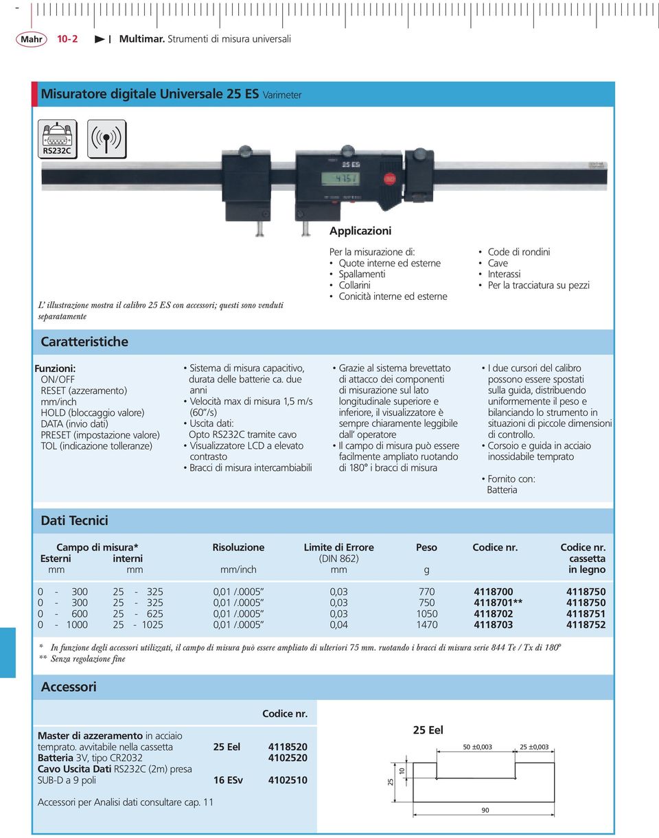 valore) DATA (invio dati) PRESET (impostazione valore) TOL (indicazione tolleranze) Sistema di misura capacitivo, durata delle batterie ca.