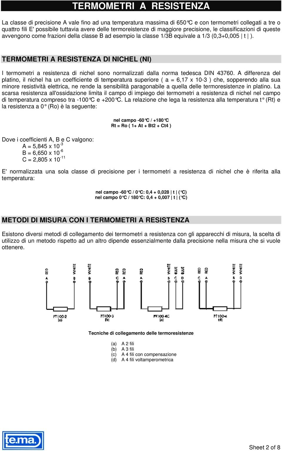 TERMOMETRI A RESISTENZA DI NICHEL (NI) I termometri a resistenza di nichel sono normalizzati dalla norma tedesca DIN 43760.