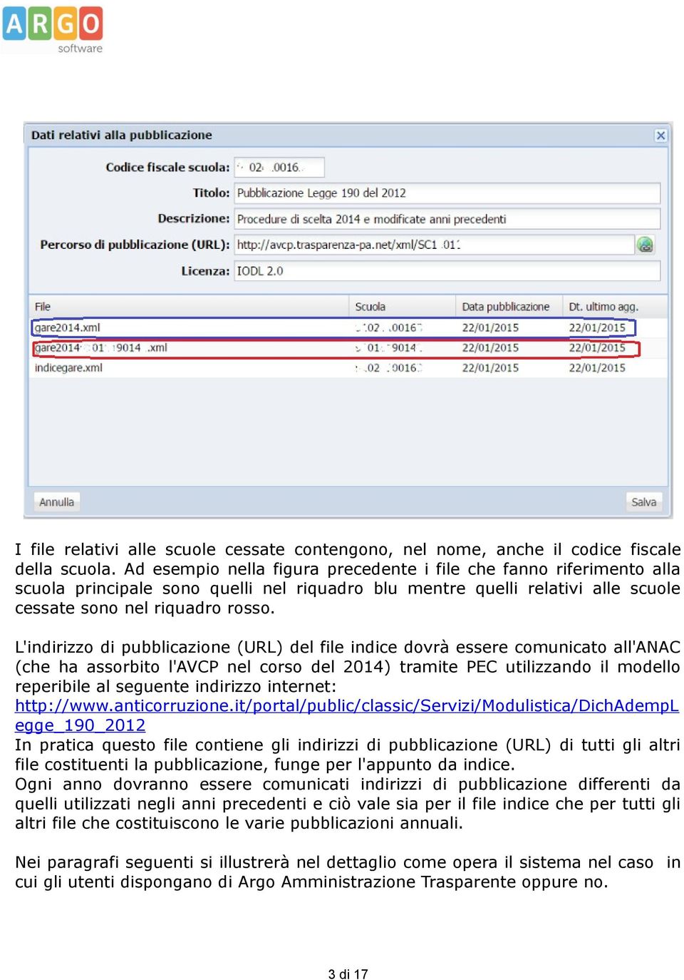 L'indirizzo di pubblicazione (URL) del file indice dovrà essere comunicato all'anac (che ha assorbito l'avcp nel corso del 2014) tramite PEC utilizzando il modello reperibile al seguente indirizzo