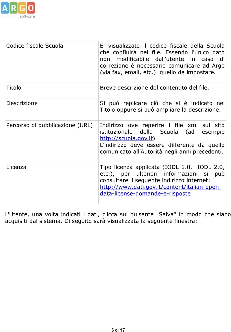 Si può replicare ciò che si è indicato nel Titolo oppure si può ampliare la descrizione. Indirizzo ove reperire i file xml sul sito istituzionale della Scuola (ad esempio http://scuola.gov.it).