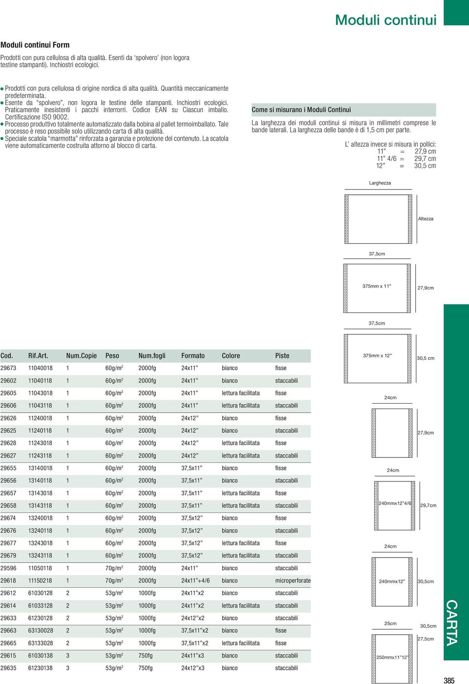 Praticamente inesistenti i pacchi interrorri. Codice EAN su Ciascun imballo. Certificazione ISO 9002. Processo produttivo totalmente automatizzato dalla bobina al pallet termoimballato.