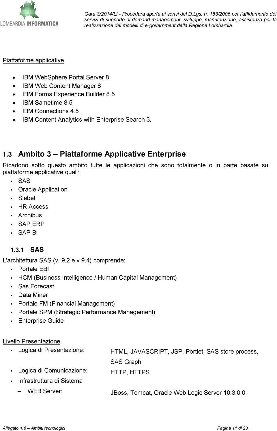 HR Access Archibus SAP ERP SAP BI 1.3.1 SAS L'architettura SAS (v. 9.2 e v 9.