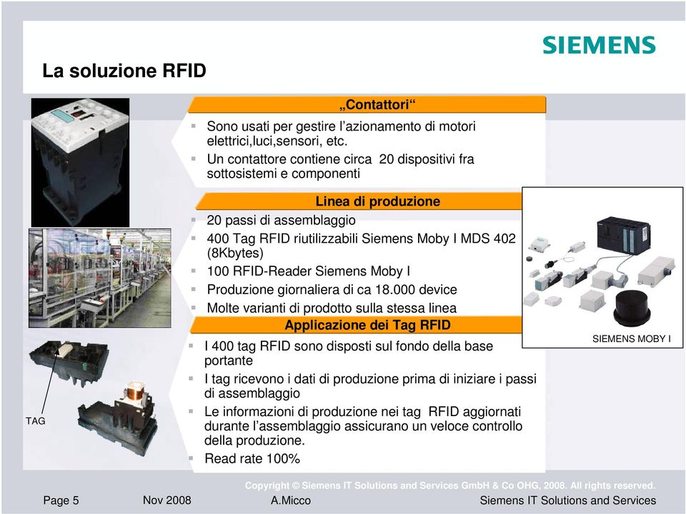 100 RFID-Reader Siemens Moby I Produzione giornaliera di ca 18.