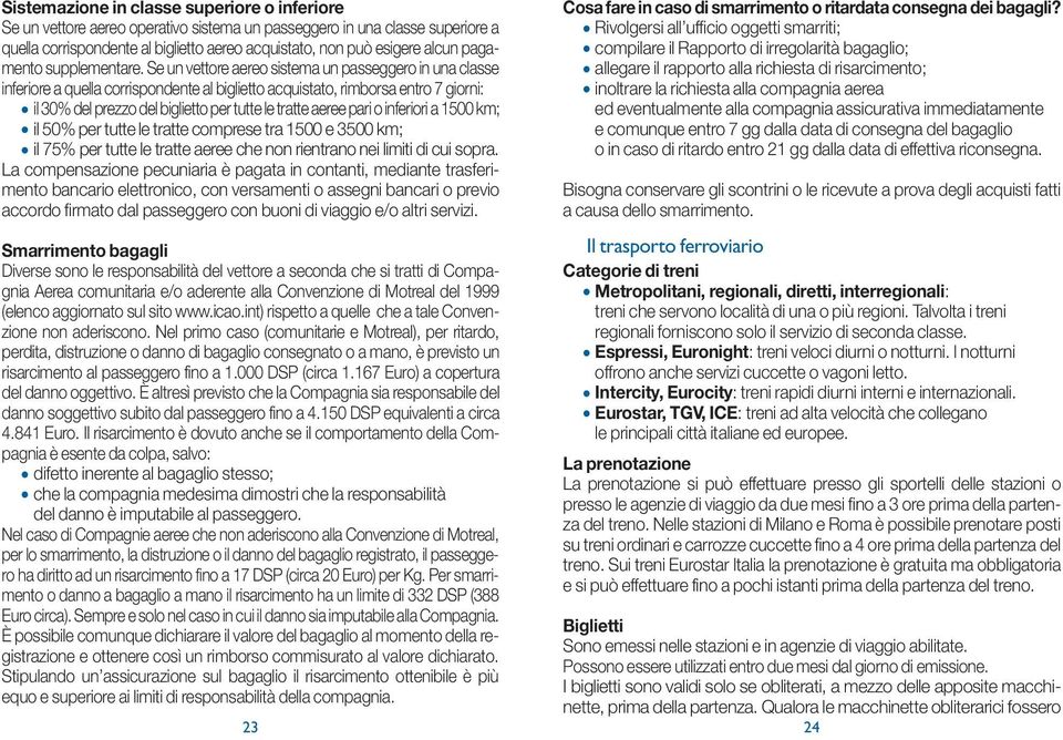 Se un vettore aereo sistema un passeggero in una classe inferiore a quella corrispondente al biglietto acquistato, rimborsa entro 7 giorni: il 30% del prezzo del biglietto per tutte le tratte aeree