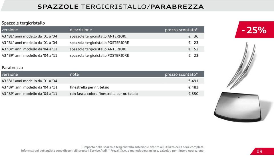 versione note prezzo scontato* A3 "8L" anni modello da '01 a '04 491 A3 "8P" anni modello da '04 a '11 finestrella per nr.