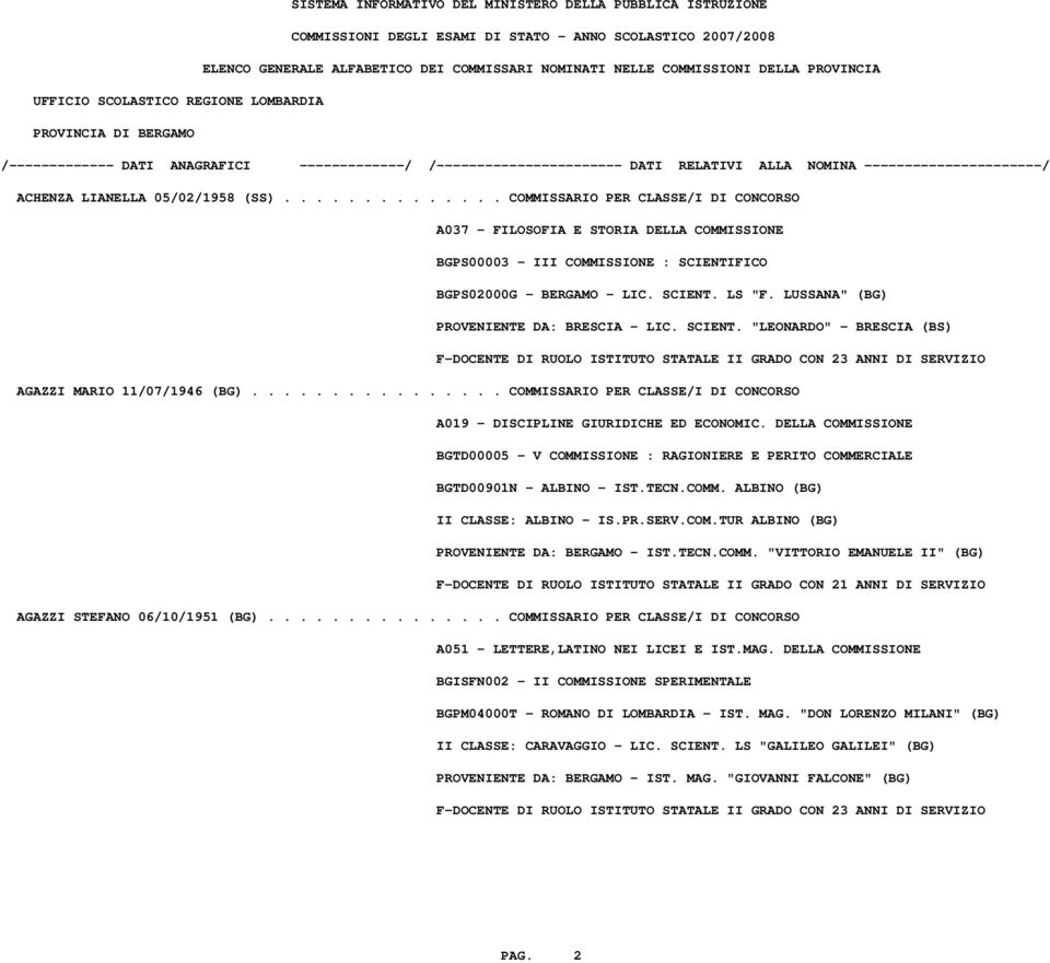 ............... COMMISSARIO PER CLASSE/I DI CONCORSO A019 - DISCIPLINE GIURIDICHE ED ECONOMIC. DELLA COMMISSIONE BGTD00005 - V COMMISSIONE : RAGIONIERE E PERITO COMMERCIALE BGTD00901N - ALBINO - IST.