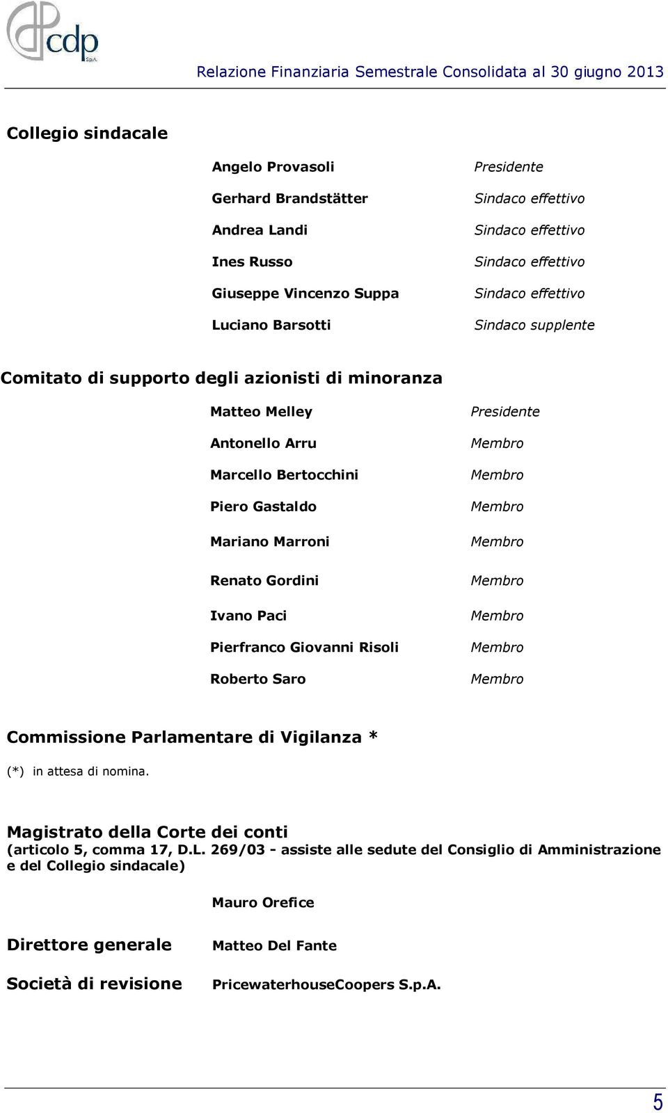 Gastaldo Mariano Marroni Presidente Membro Membro Membro Membro Renato Gordini Ivano Paci Pierfranco Giovanni Risoli Roberto Saro Membro Membro Membro Membro Commissione Parlamentare di Vigilanza *