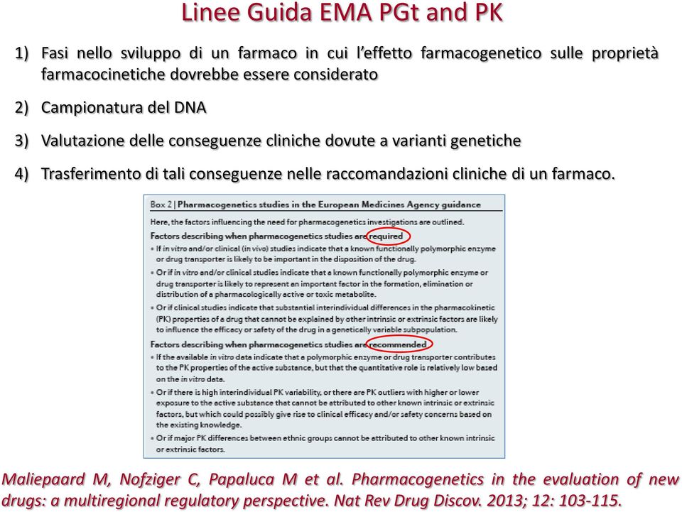 varianti genetiche 4) Trasferimento di tali conseguenze nelle raccomandazioni cliniche di un farmaco.