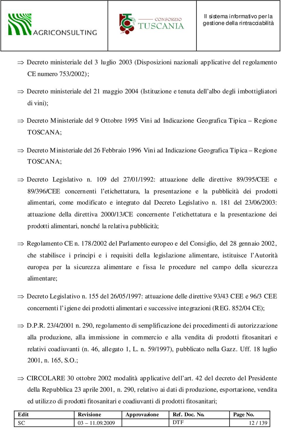 Tipica Regione TOSCANA; Decreto Legislativo n.