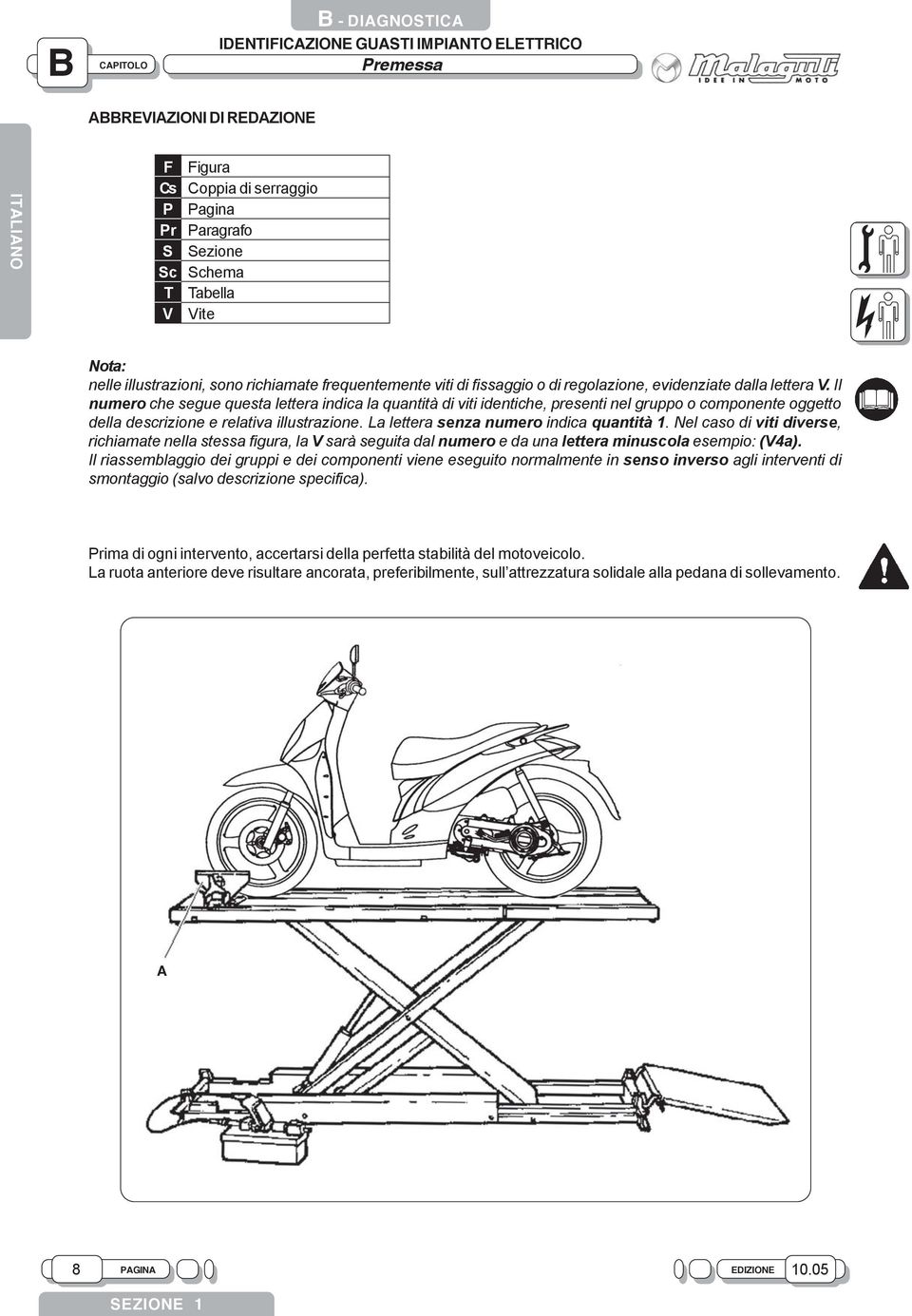 Il numero che segue questa lettera indica la quantità di viti identiche, presenti nel gruppo o componente oggetto della descrizione e relativa illustrazione. La lettera senza numero indica quantità.