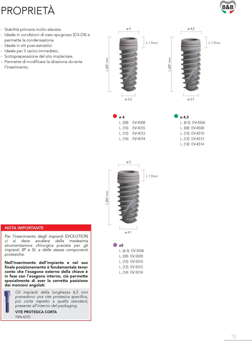 (12) EV-4012 L. (14) EV-4014 ø 4,5 L. (6.5) EV-4506 L. (08) EV-4508 L. (10) EV-4510 L. (12) EV-4512 L. (14) EV-4514 L 1.