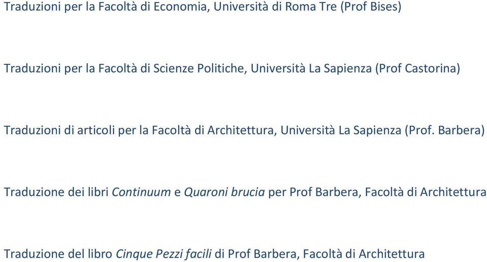 Architettura, Università La Sapienza (Prof.