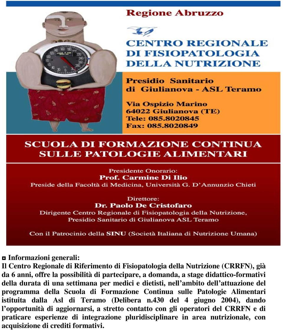 Formazione Continua sulle Patologie Alimentari istituita dalla Asl di Teramo (Delibera n.