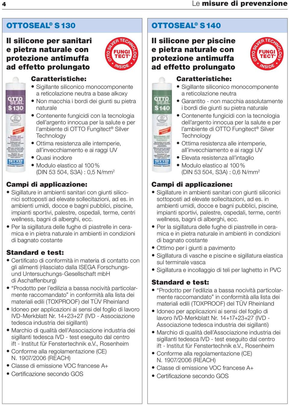 la salute e per l ambiente di OTTO Fungitect Silver Technology Ottima resistenza alle intemperie, all invecchiamento e ai raggi UV Quasi inodore Modulo elastico al 100 % (DIN 53 504, S3A) : 0,5 N/mm