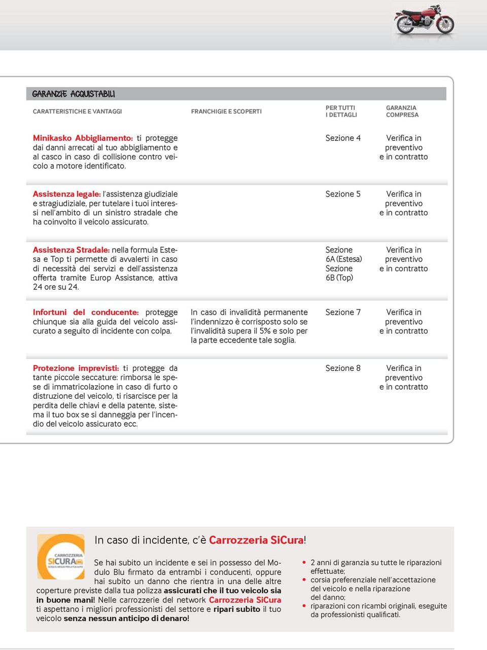 Sezione 4 Verifica in preventivo e in contratto Assistenza legale: l assistenza giudiziale e stragiudiziale, per tutelare i tuoi interessi nell ambito di un sinistro stradale che ha coinvolto il