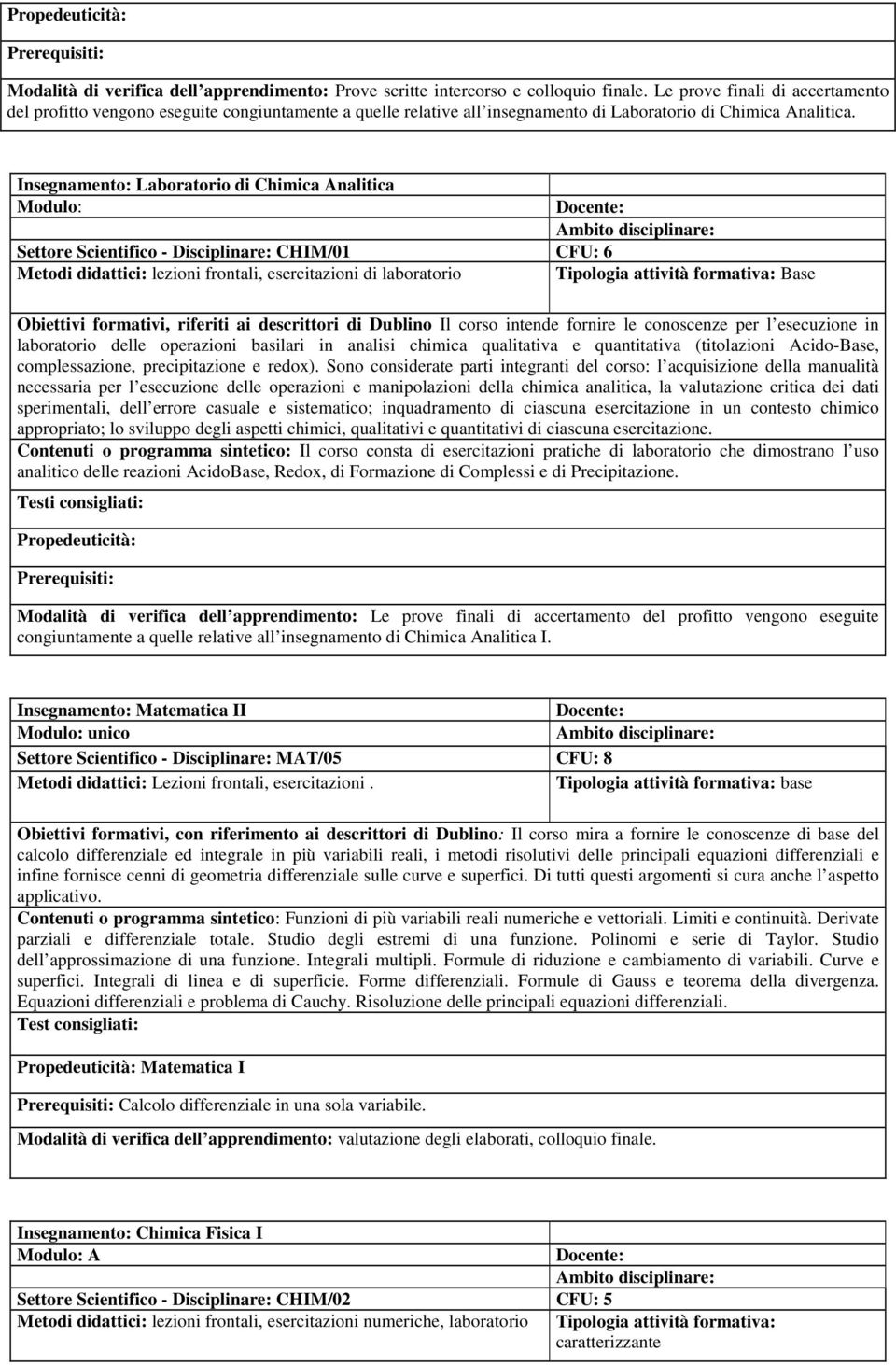 Insegnamento: Laboratorio di Chimica Analitica Modulo: Settore Scientifico - Disciplinare: CHIM/01 CFU: 6 Metodi didattici: lezioni frontali, esercitazioni di laboratorio Base Obiettivi formativi,