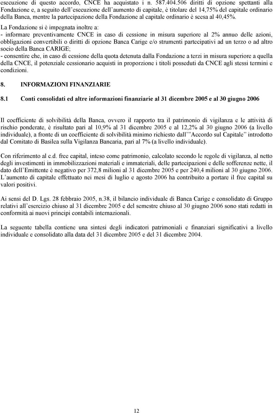 Fondazione al capitale ordinario è scesa al 40,45%.