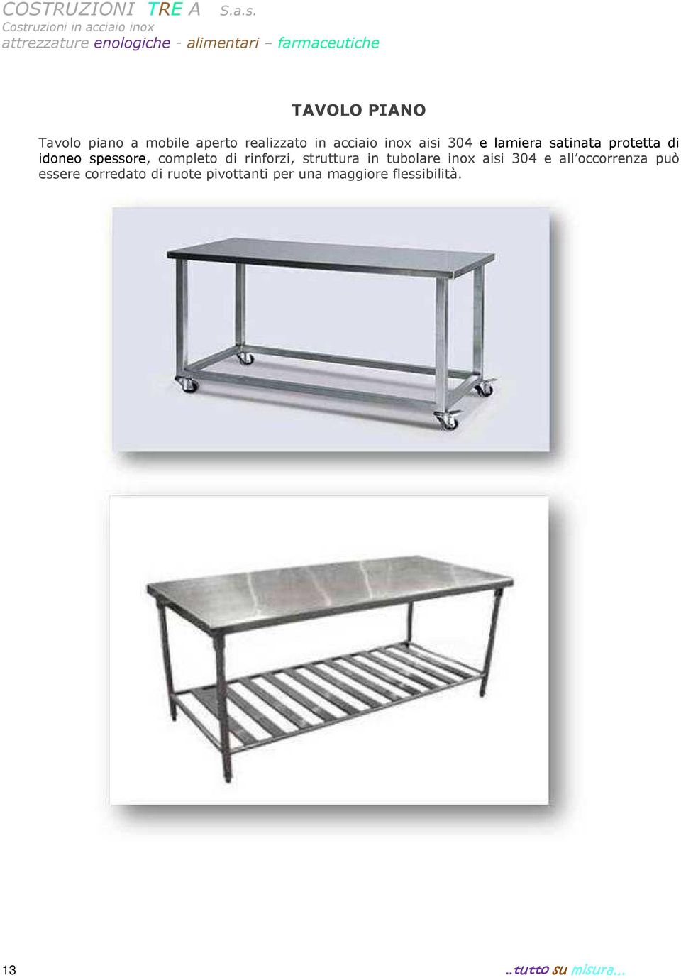 rinforzi, struttura in tubolare inox aisi 304 e all occorrenza può