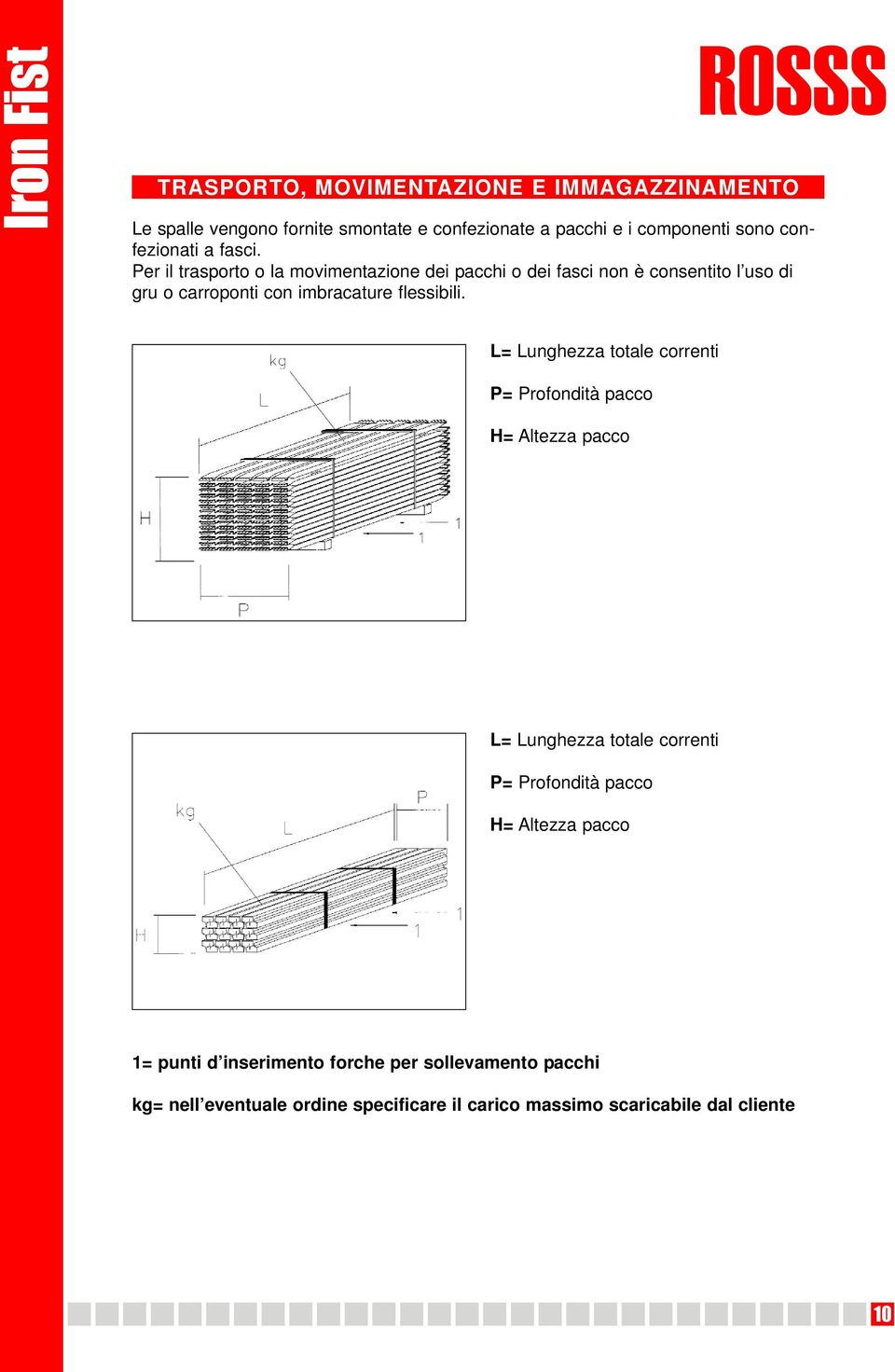 Per il trasporto o la movimentazione dei pacchi o dei fasci non è consentito l uso di gru o carroponti con imbracature flessibili.