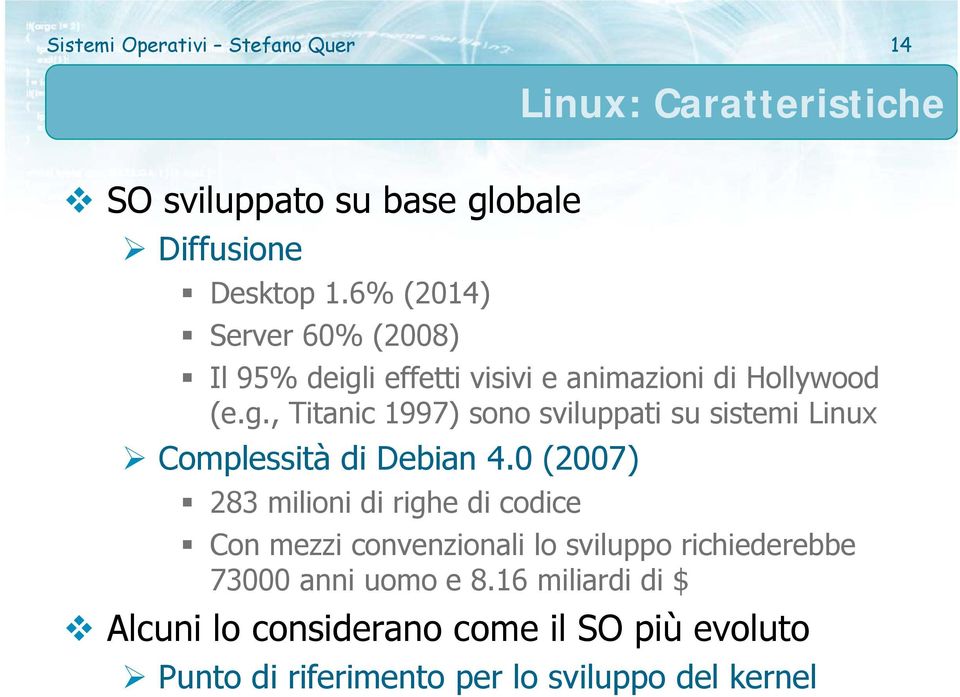 0 (2007) 283 milioni di righe di codice Con mezzi convenzionali lo sviluppo richiederebbe 73000 anni uomo e 8.