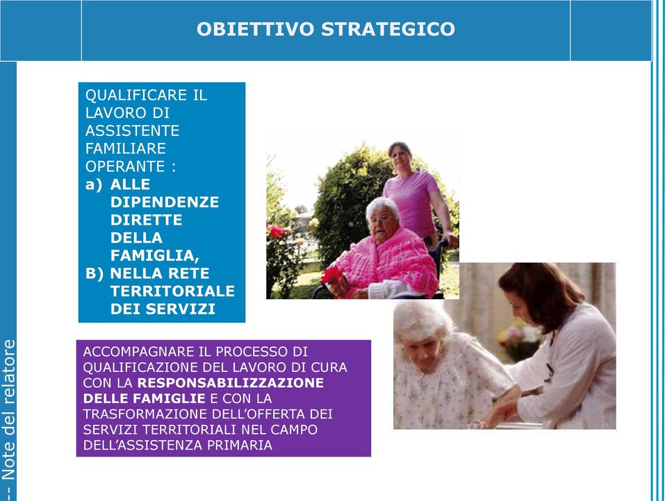 PROCESSO DI QUALIFICAZIONE DEL LAVORO DI CURA CON LA RESPONSABILIZZAZIONE DELLE FAMIGLIE E