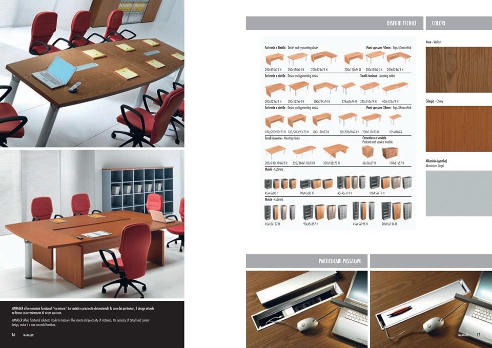 dattilo - Desks and typewriting desks Piani spessore 38mm - Tops 38mm thick 180/200x90x73 H 180/200x90x73 H Tavoli riunione - Meeting tables 200x110x73 H 180/200x90x73 H 200x110x73 H Cassettiera e