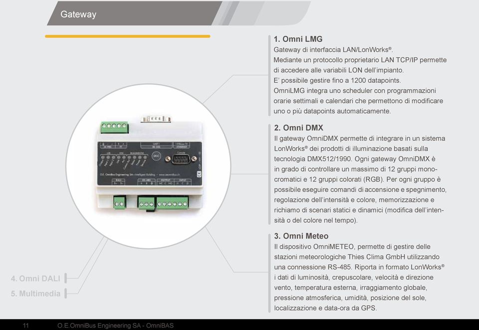 Omni DMX Il gateway OmniDMX permette di integrare in un sistema LonWorks dei prodotti di illuminazione basati sulla tecnologia DMX512/1990.