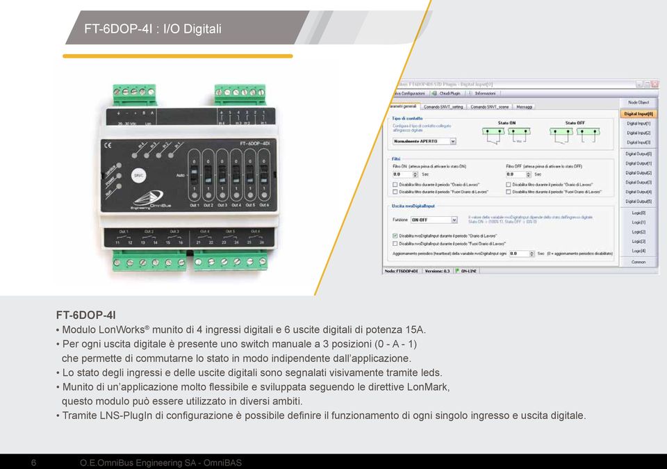 Lo stato degli ingressi e delle uscite digitali sono segnalati visivamente tramite leds.