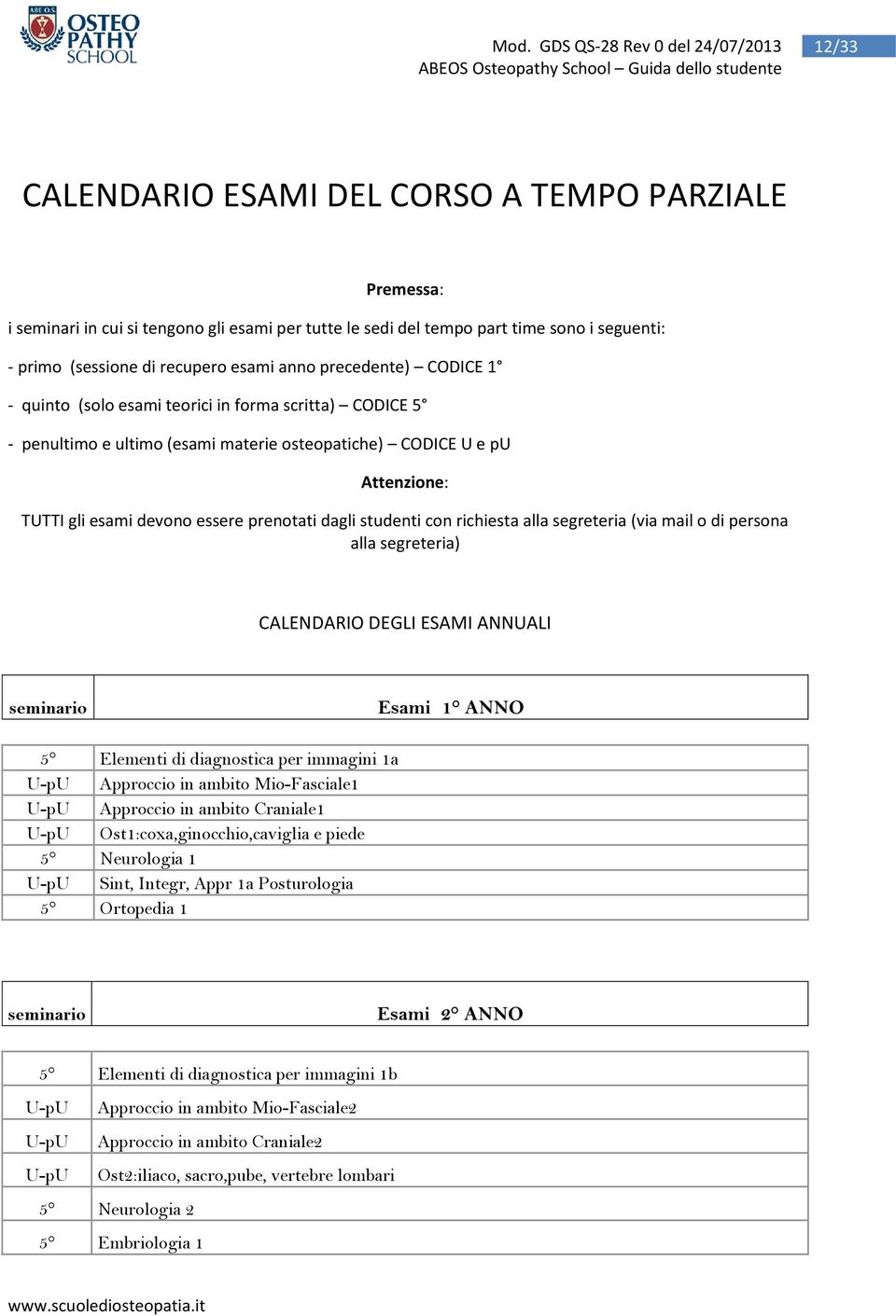 studenti con richiesta alla segreteria (via mail o di persona alla segreteria) CALENDARIO DEGLI ESAMI ANNUALI seminario Esami 1 ANNO 5 Elementi di diagnostica per immagini 1a U-pU Approccio in ambito