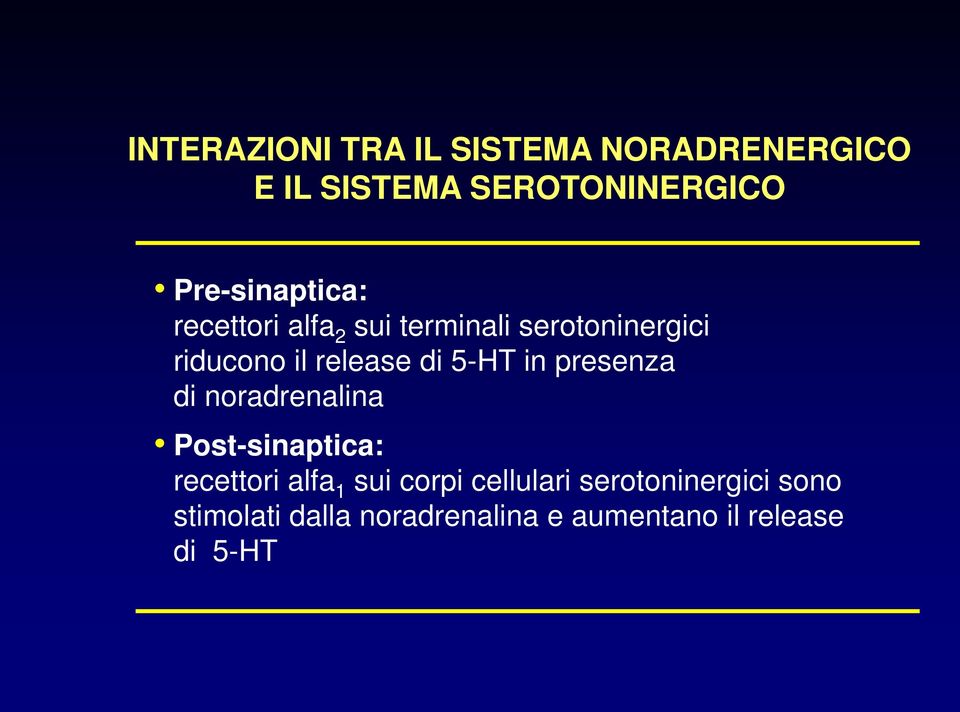 release di 5-HT in presenza di noradrenalina Post-sinaptica: recettori alfa 1