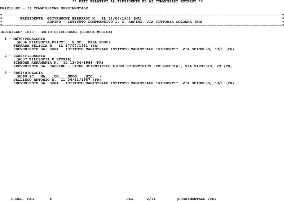 IL 17/07/1951 (SA) PROVENIENTE DA: SORA - ISTITUTO MAGISTRALE ISTITUTO MAGISTRALE "GIOBERTI", VIA SPINELLE, 59/L (FR) 2 - SG82:FILOSOFIA (A037:FILOSOFIA E STORIA) SIMEONE ANNAMARIA N.