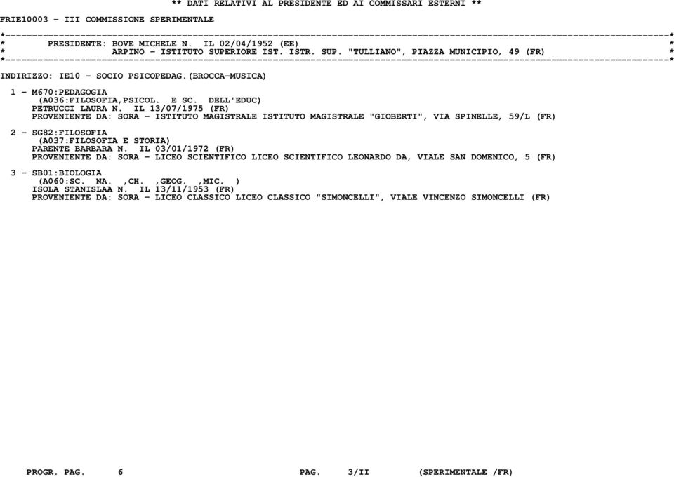 IL 13/07/1975 (FR) PROVENIENTE DA: SORA - ISTITUTO MAGISTRALE ISTITUTO MAGISTRALE "GIOBERTI", VIA SPINELLE, 59/L (FR) 2 - SG82:FILOSOFIA (A037:FILOSOFIA E STORIA) PARENTE BARBARA N.