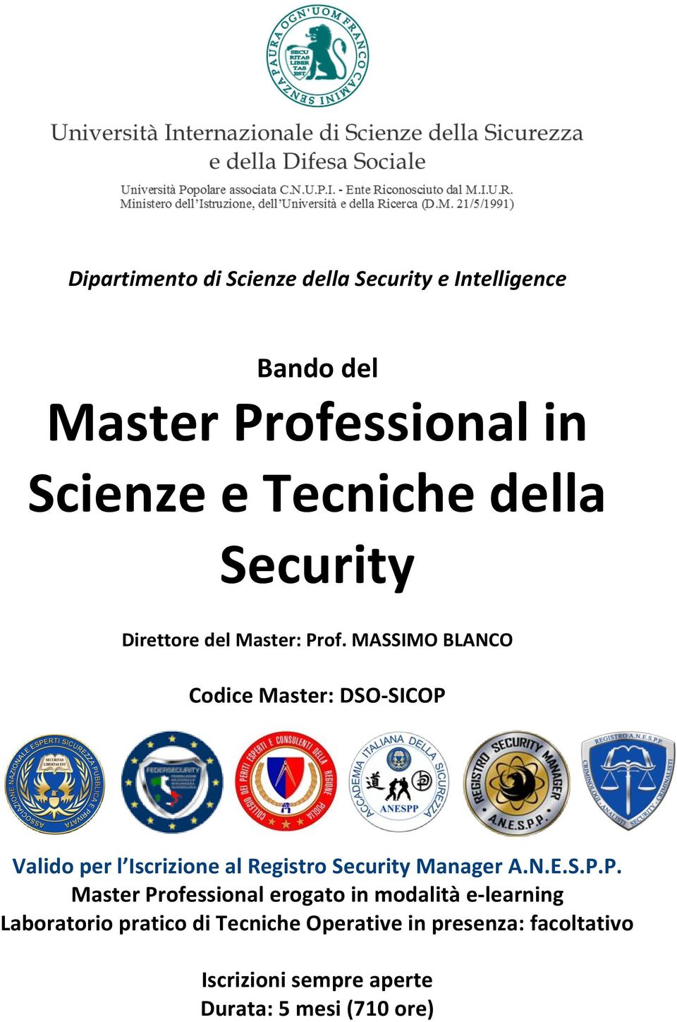 MASSIMO BLANCO Codice Master: DSO-SICOP 