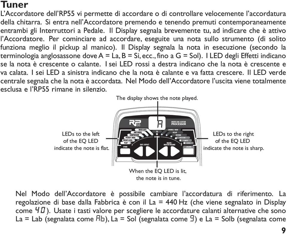 Per cominciare ad accordare, eseguite una nota sullo strumento (di solito funziona meglio il pickup al manico).