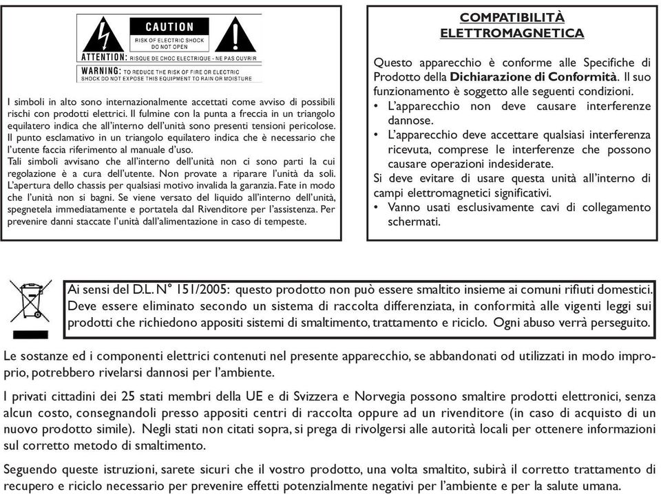 Il punto esclamativo in un triangolo equilatero indica che è necessario che l utente faccia riferimento al manuale d uso.