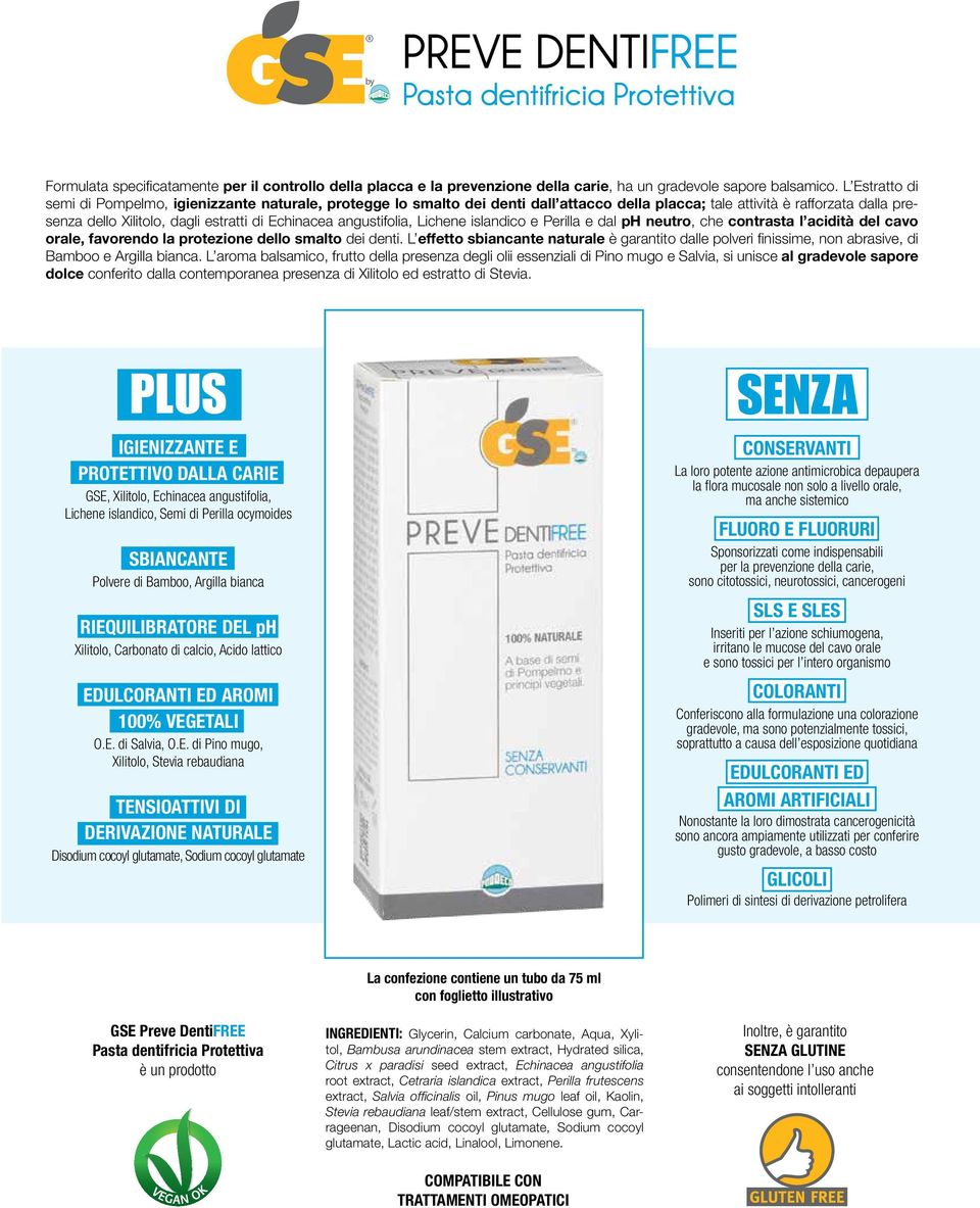angustifolia, Lichene islandico e Perilla e dal ph neutro, che contrasta l acidità del cavo orale, favorendo la protezione dello smalto dei denti.