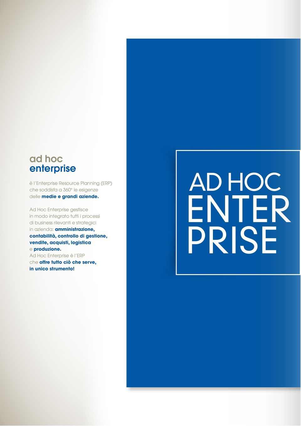 Ad Hoc Enterprise gestisce in modo integrato tutti i processi di business rilevanti e strategici in