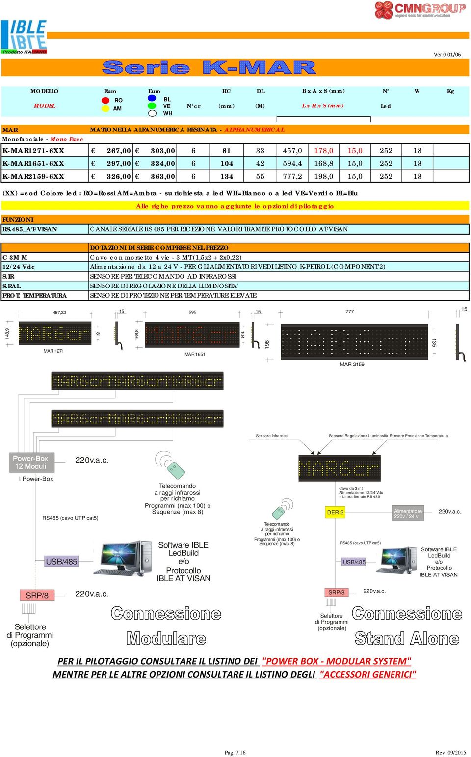 AM=Ambra - su richiesta a led WH=Bianco o a led VE=Verdi o BL=Blu Alle righe prezzo vanno aggiunte le opzioni di pilotaggio FUNZIONI RS.