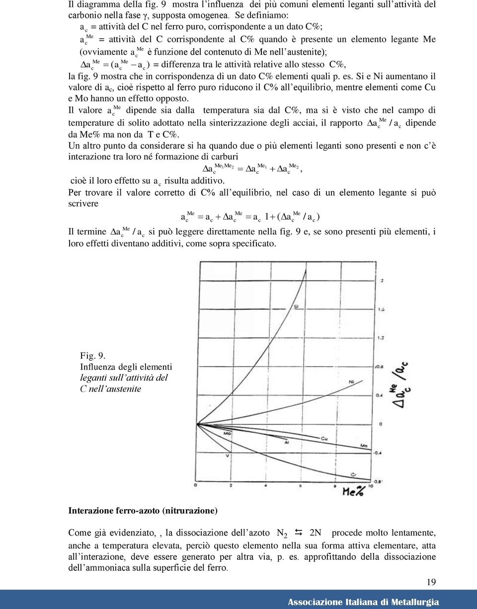 contenuto di Me nell austenite); Me Me ac ( ac ac ) = differenza tra le attività relative allo stesso C%, la fig. 9 mostra che in corrisondenza di un dato C% elementi quali. es.