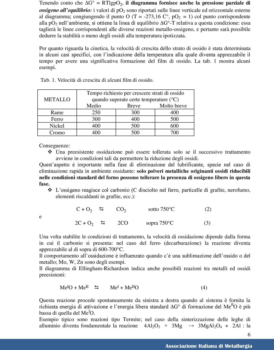 diverse reazioni metalloossigeno, e ertanto sarà ossibile dedurre la stabilità o meno degli ossidi alla temeratura iotizzata.