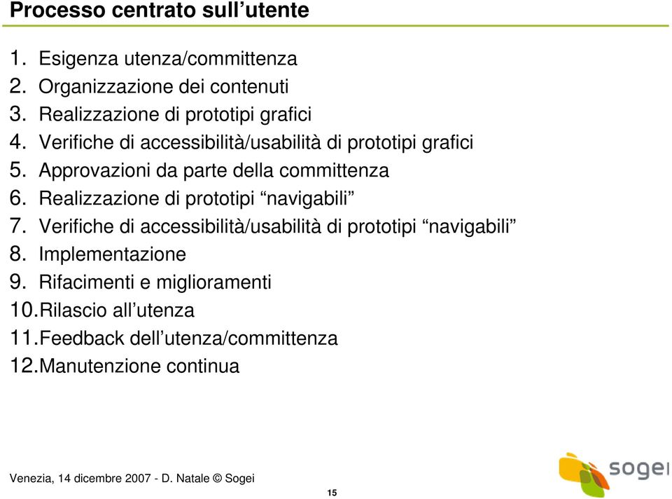 Approvazioni da parte della committenza 6. Realizzazione di prototipi navigabili 7.